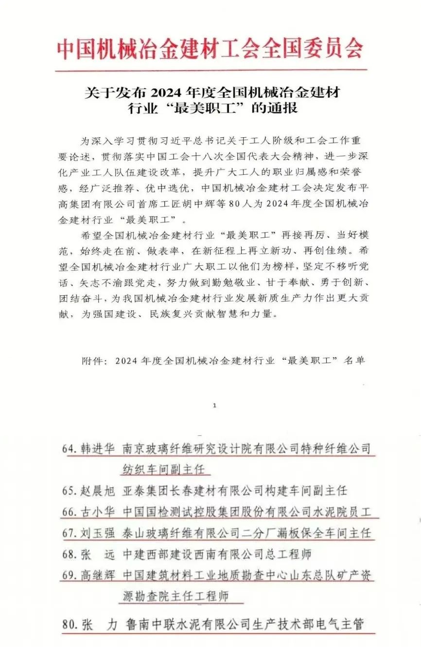 		点赞 | 我们5名职工荣获2024年度天下机械冶金建材行业“最美职工”称呼_企业动态_尊龙凯时集团有限公司	